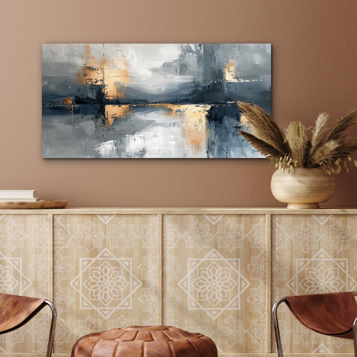 METALLBILD Kunst - Grau - Gold - Abstrakt 80x40 cm - Dunkelgrau, Metall (80/40cm) - MuchoWow
