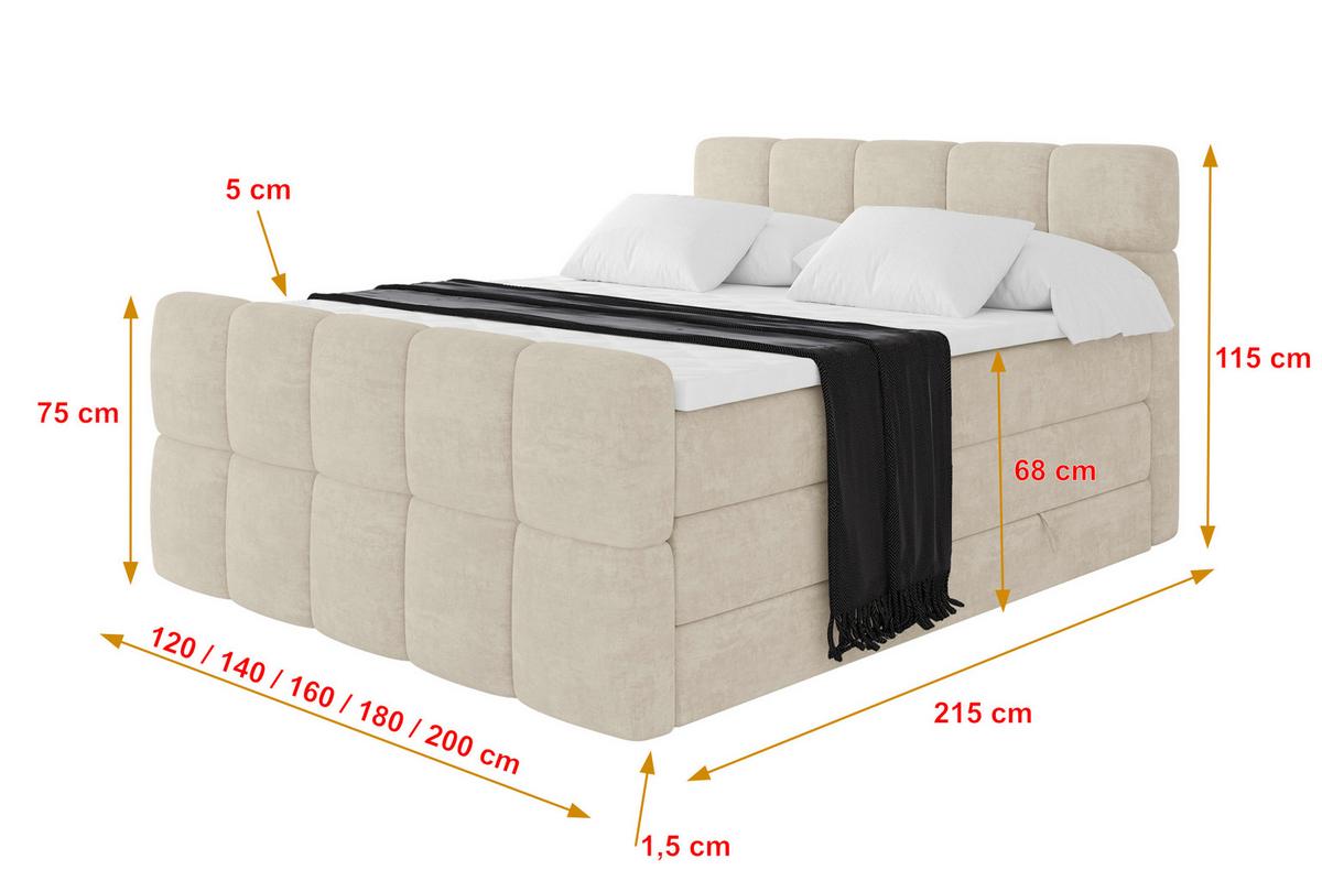 BOXBETT mit Matratze H3/H4 - FAMA-Z KING - 140x200 cm Beige Monolith - Sahara, Holzwerkstoff (140/200cm) - ALTDECOR