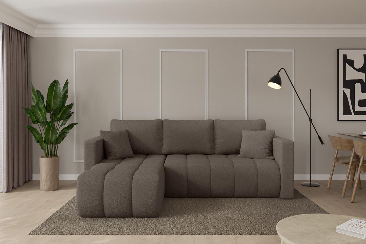 ECKSOFA mit Schlaffunktion Ottomane Links GARD-L 226x146x85 Braun Bouclé - Schwarz/Braun, Holzwerkstoff/Kunststoff (226/146cm) - ALTDECOR