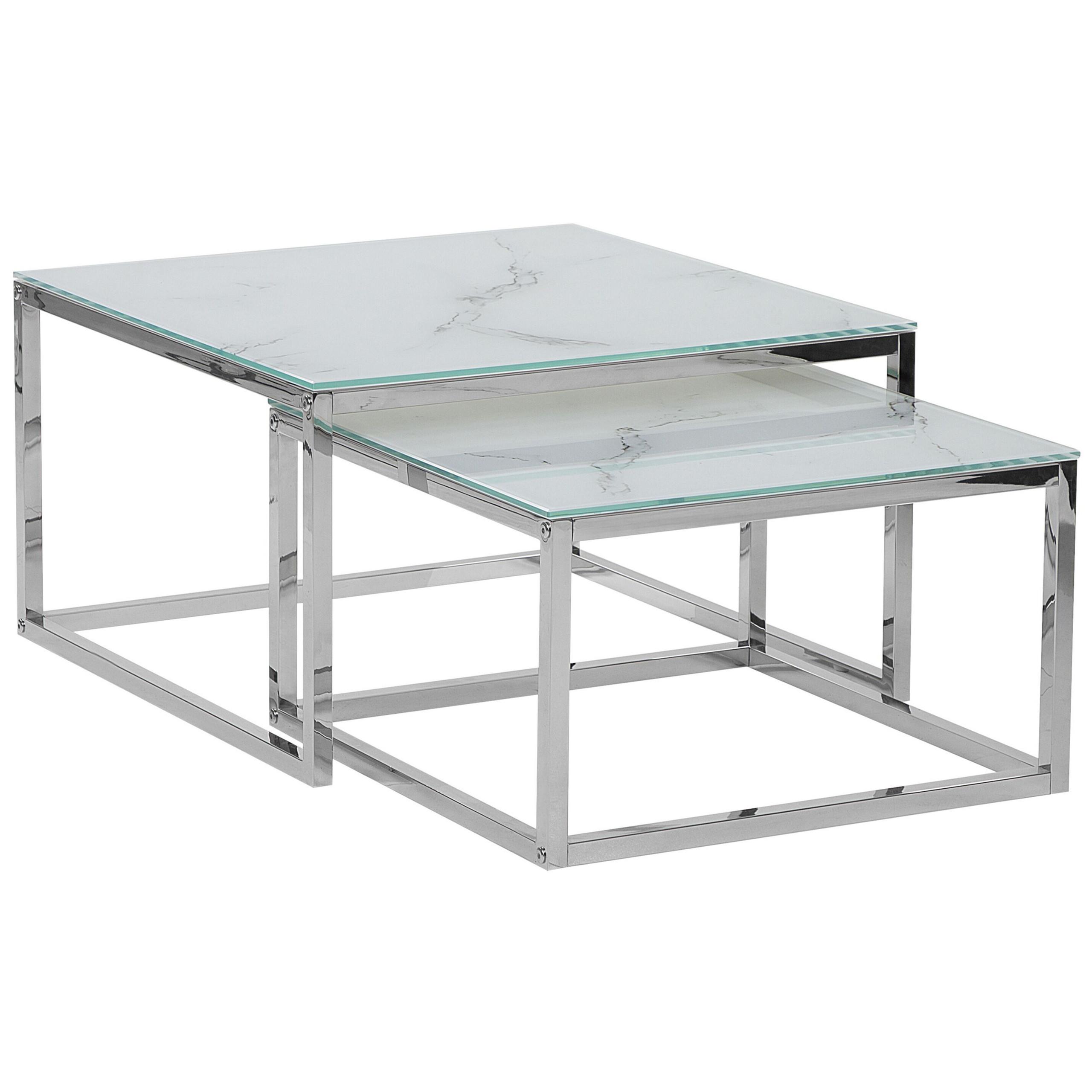 COUCHTISCH 2er-Set Quadratisch Weiß, Silber Brea - Weiß, Glas (60/60/45cm) - Beliani