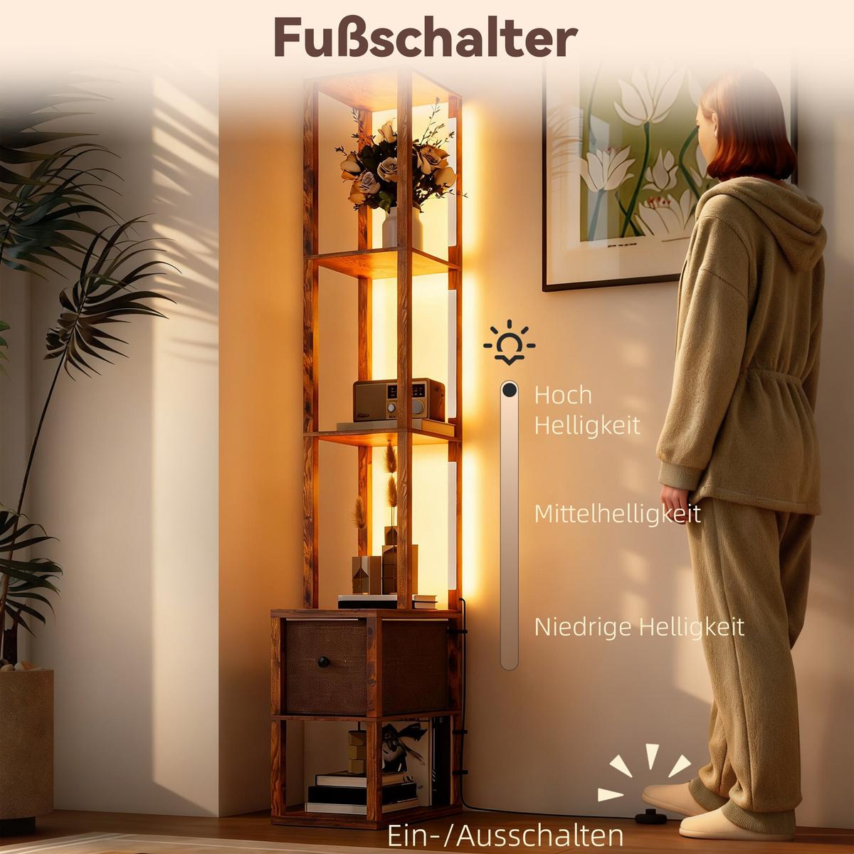 STEHLAMPE MDF Rustikal-Braun - Braun, Holzwerkstoff (43.5/26.5/169cm) - HOMCOM