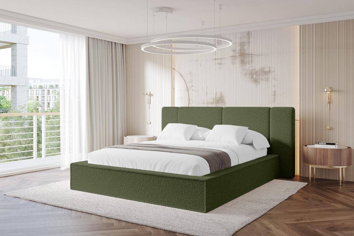 POLSTERBETT mit Bettkasten und Lattenrost, Bett mit Matratze H3/H4 - RIVO 200x200 Grün - Olivgrün, Holzwerkstoff/Textil (200/200cm) - ALTDECOR
