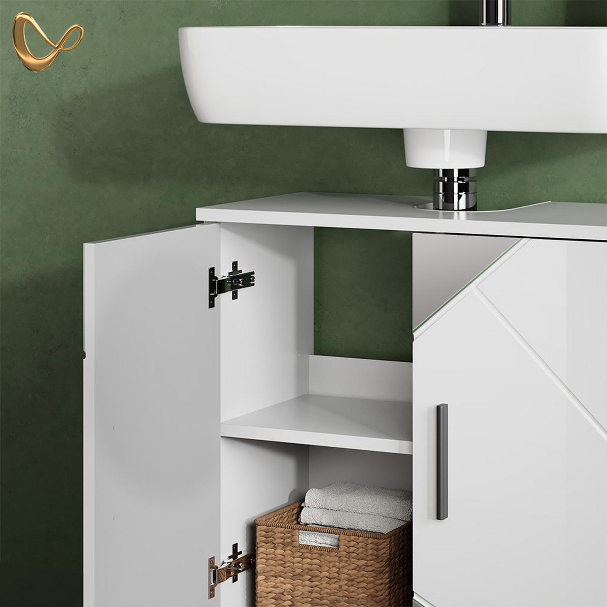 WASCHBECKENUNTERSCHRANK Ronco Weiß Hochglanz mit Einsätzen 60 x 59 cm - Weiß Hochglanz/Grau, Holzwerkstoff (60/59/30cm) - Livinity®