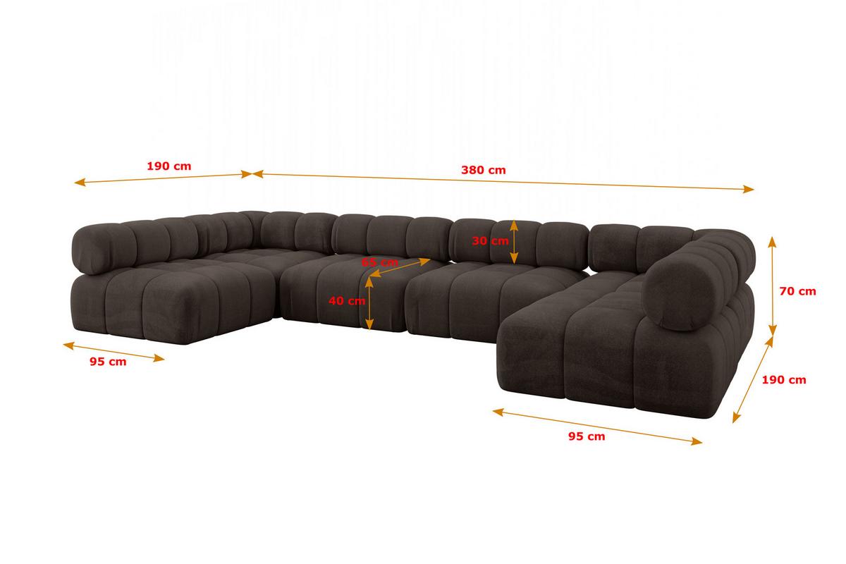 WOHNLANDSCHAFT modulares Sofa Garvo-U2 - 380x190x70 cm Braun Velours - Braun, Holzwerkstoff/Textil (380/70/190cm) - ALTDECOR