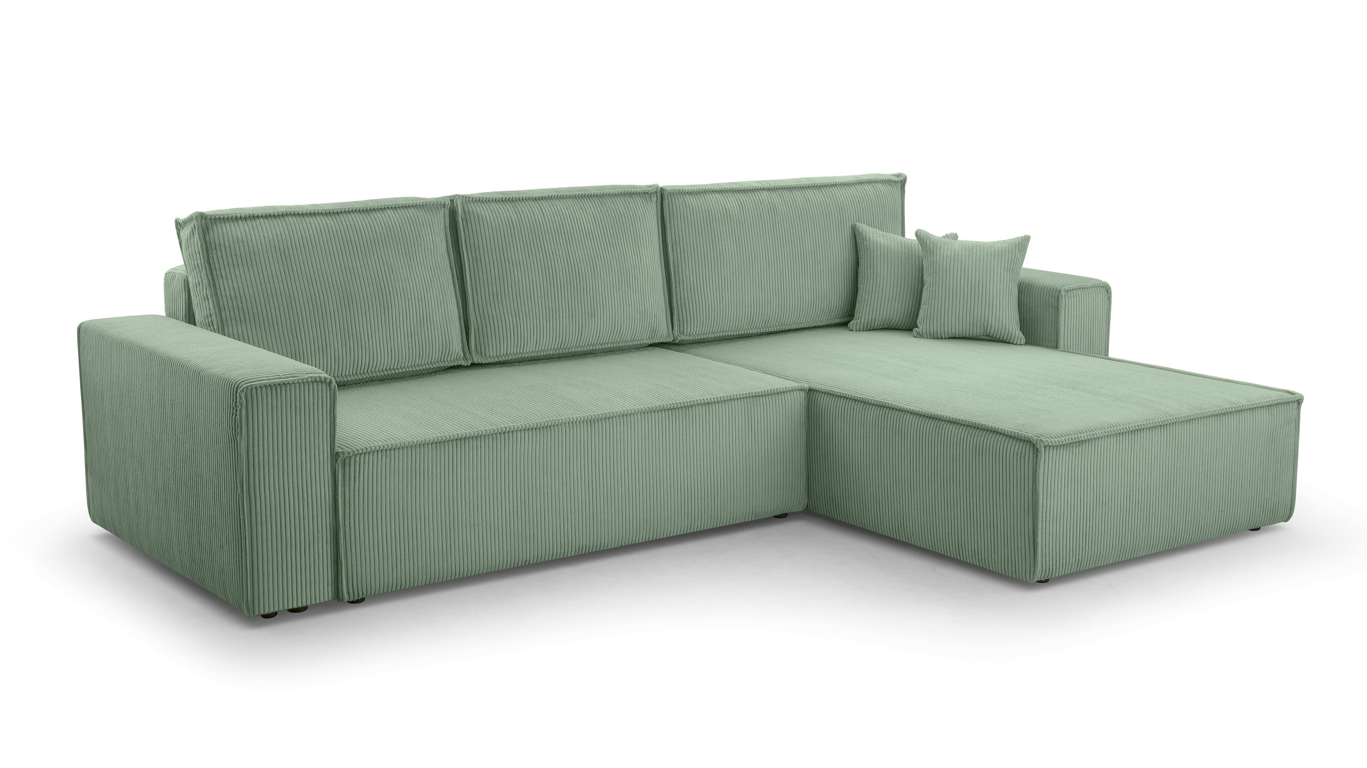 ECKSOFA L Form Cedria Salbeigrün 287/145/85 cm mit Schlaffunktion - Schwarz/Grün, Kunststoff/Textil (287/145cm) - AX Living