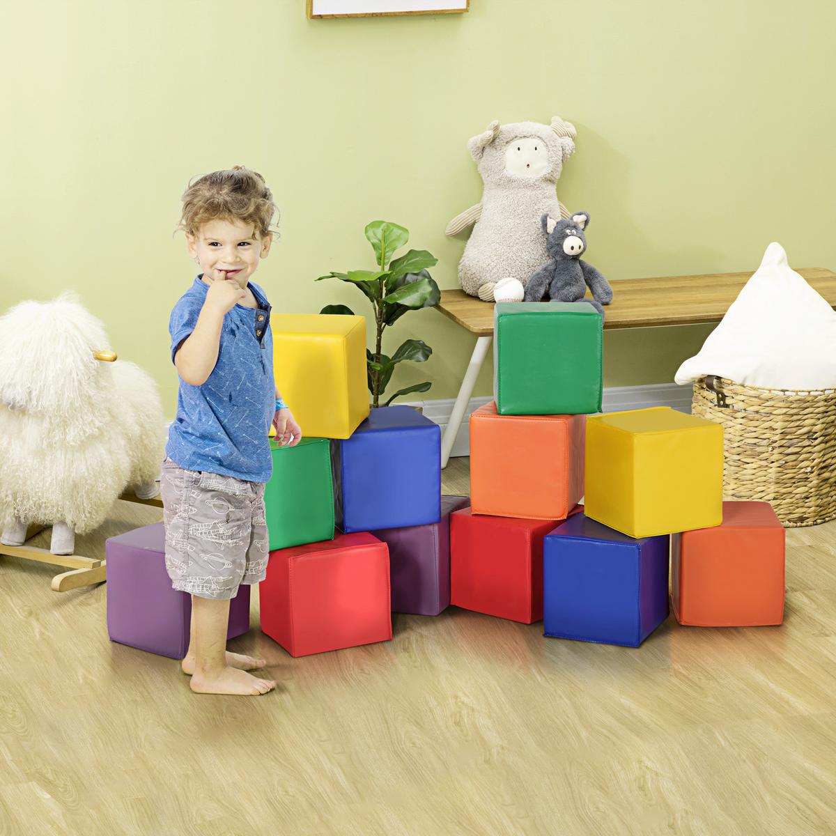 BAUSTEINSET 12er-Set Schaumstoff Bauspielzeug für 1-3 Jahre alt Kinder EPE - Rot/Multicolor, Kunststoff (20/20/20cm) - HOMCOM