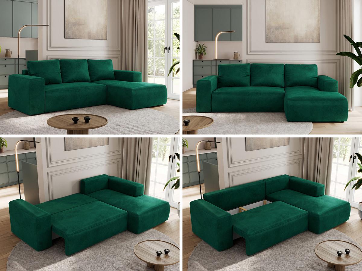 ECKSOFA TRENTINO L Dunkelgrün Velvet - Rechts - Dunkelgrün/Schwarz, Kunststoff/Textil (164/266cm) - MKS