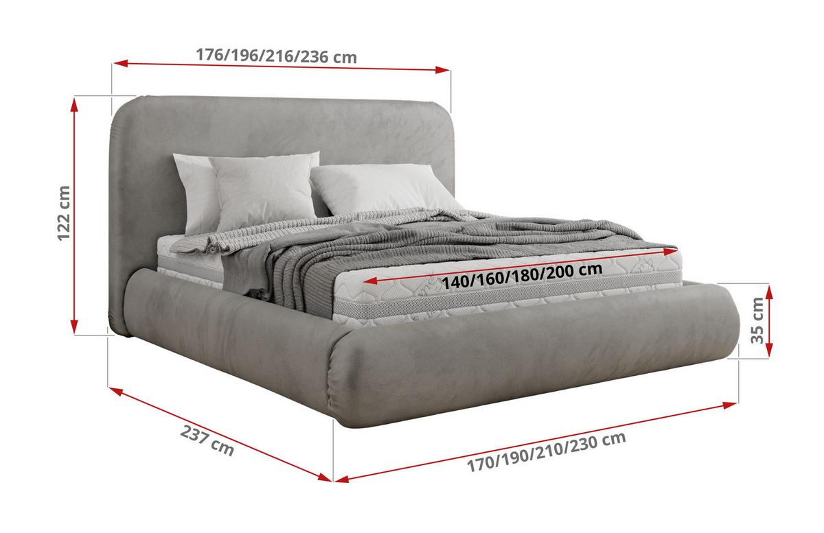POLSTERBETT BENEA CLASSIC 200/200 - Hellgrau Velvet - ohne Matratze - Hellgrau, Textil (200/200cm) - MKS