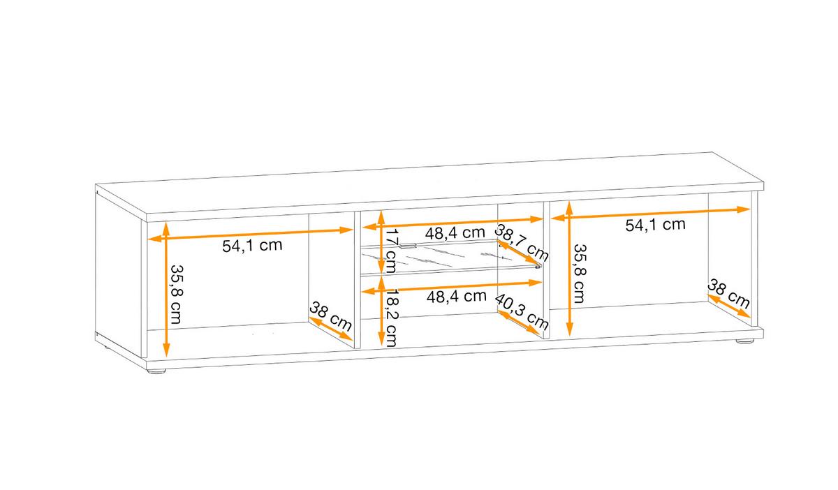 TV-LOWBOARD schwarz, Eiche Jackson 163 cm, TV Unterteil mit 3D-Lamellen inklusive Beleuchtung - Eichefarben/Schwarz, Glas/Holzwerkstoff (160/42/45cm) - Furn.Design