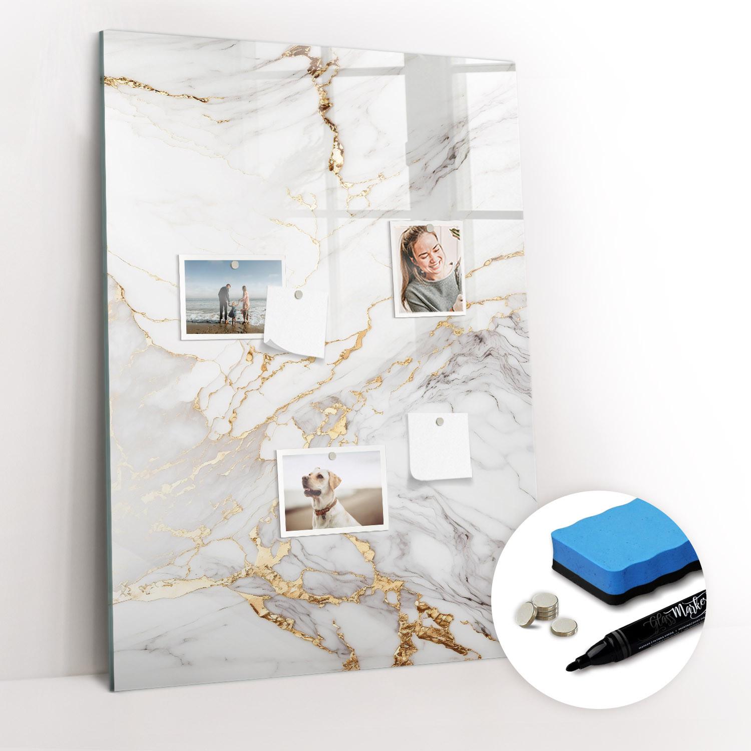 MAGNETTAFEL 100x70 Dekorativer Marmor - Goldfarben/Weiß, Glas (120/60/0.4cm) - TULUP