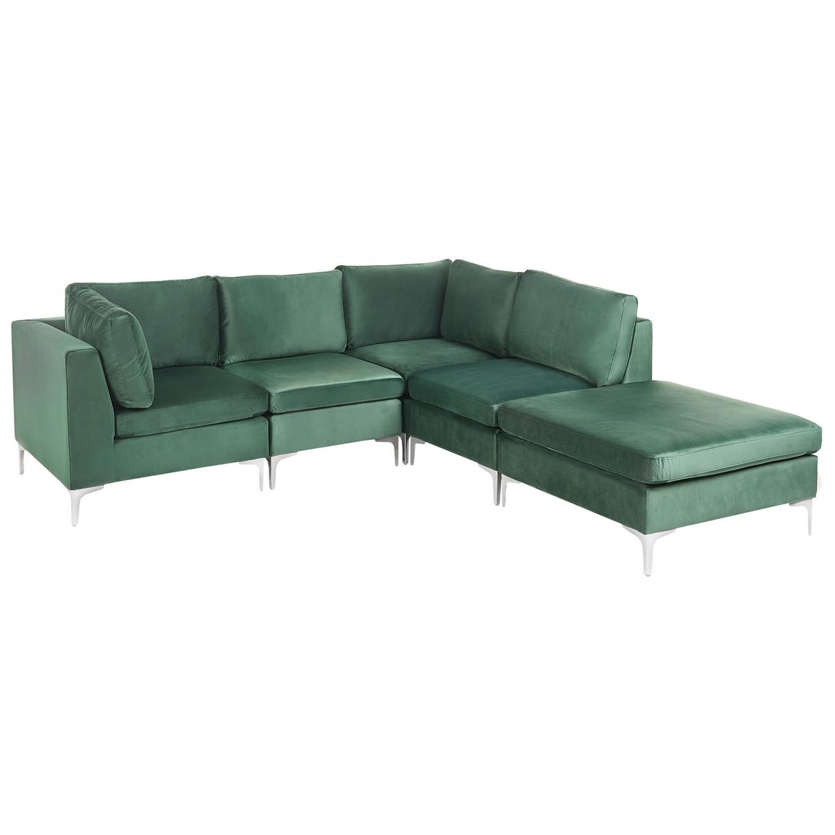 ECKSOFA Modul 4-Sitzer linksseitig Grün Samtstoff mit Ottomane Evja - Grün, Textil (235/150cm) - Beliani