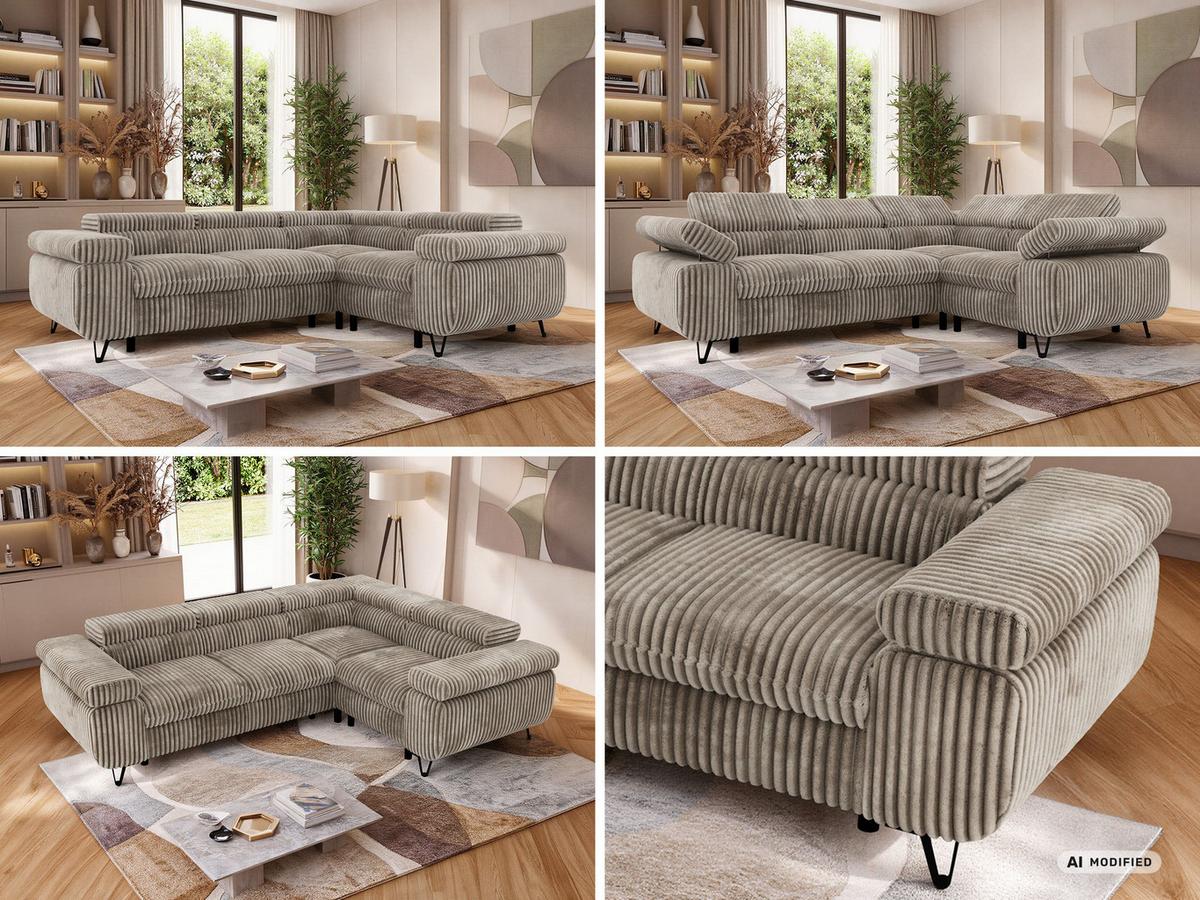 ECKSOFA ORSO L Hellbraun Cord - Rechts Seite - Hellbraun/Schwarz, Textil/Metall (268/197cm) - MKS