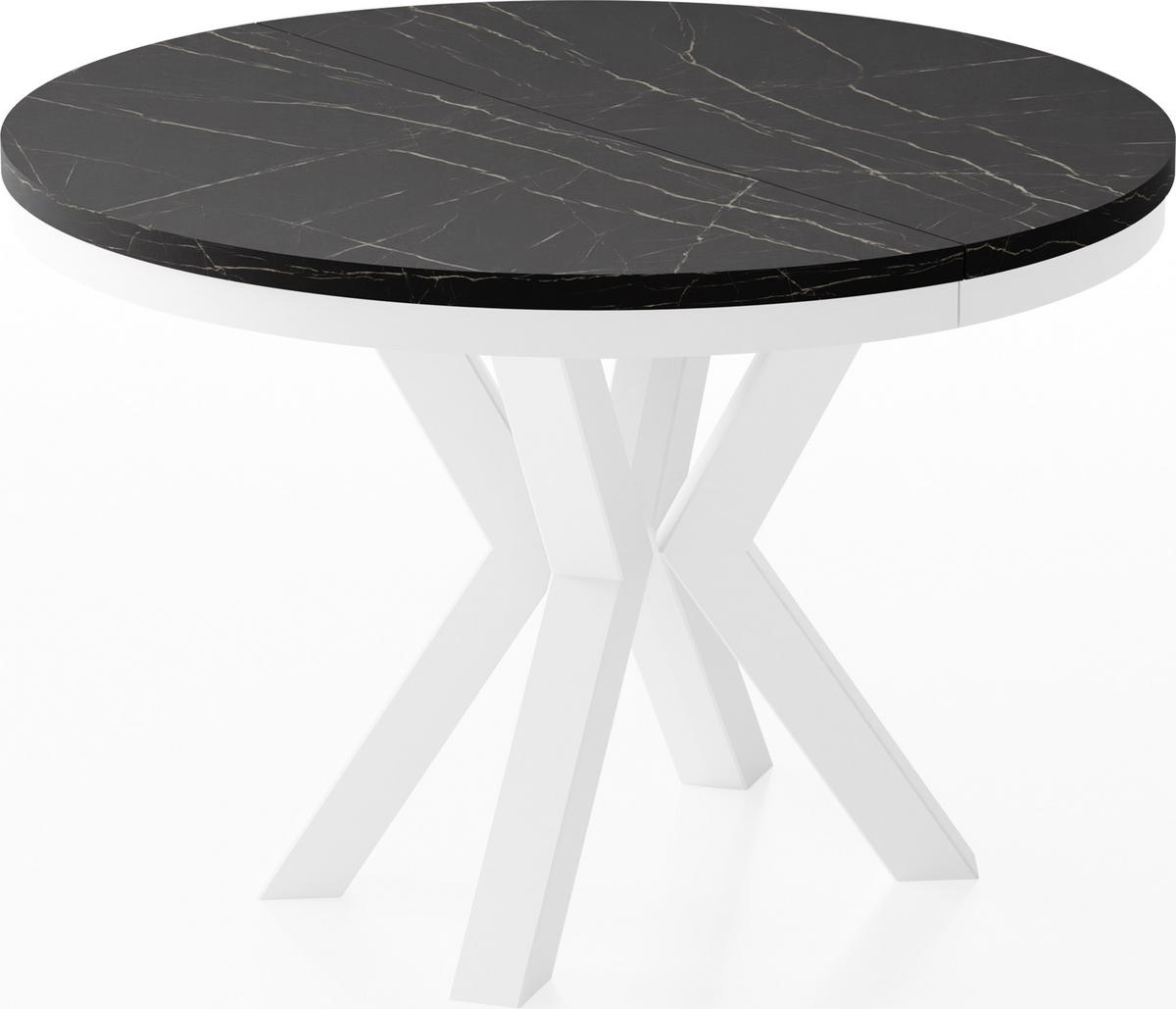 ESSTISCH Clara Weiß runder ausziehbarer, Marmor Schwarz 100-180/100/76 cm - Anthrazit/Weiß, Holzwerkstoff/Metall (100/176/76cm) - WFL GROUP