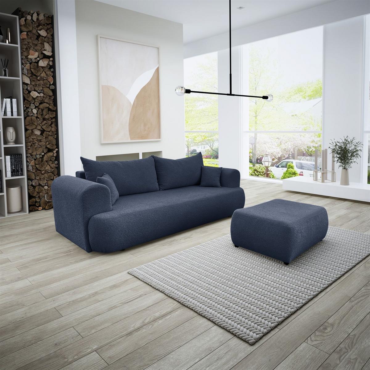 POLSTERHOCKER Anike In Now Or Never - Dunkelblau, Holzwerkstoff/Textil (98/42/66cm) - Fun Möbel