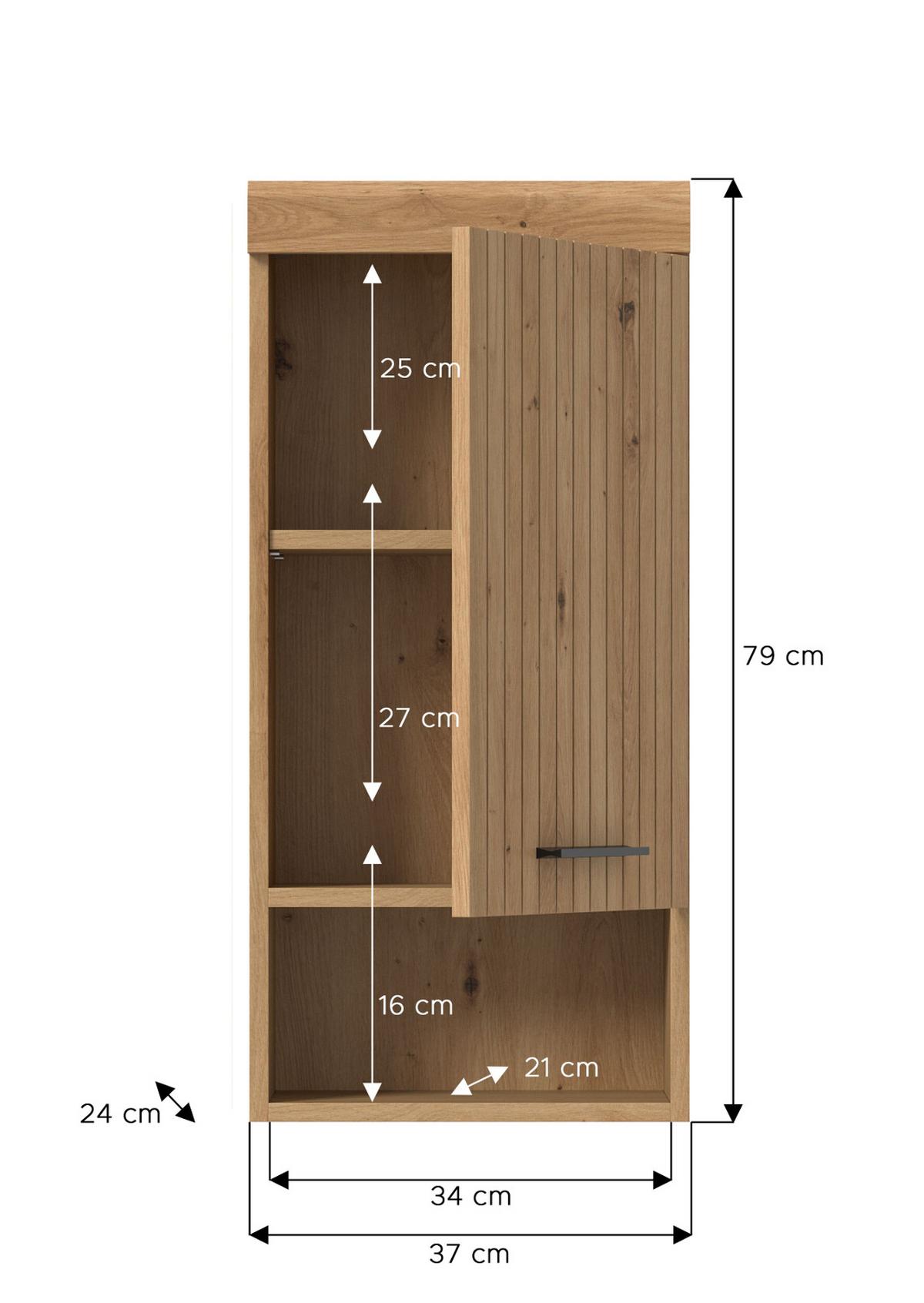 HÄNGESCHRANK Eiche Artisan 37 x 79 cm, Badschrank hängend 1-türig - Schwarz/Eiche Artisan, Holzwerkstoff/Kunststoff (37/79/24cm) - Inn.Furn