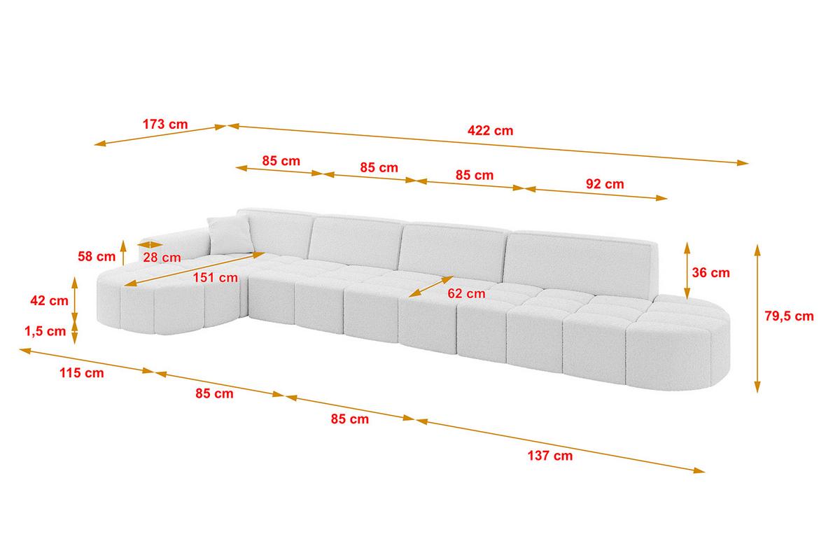 ECKSOFA Ottomane Links LIVO-L3 - 422x173x79,5 cm Weiß - Weiß, Holzwerkstoff/Textil (422/173cm) - ALTDECOR