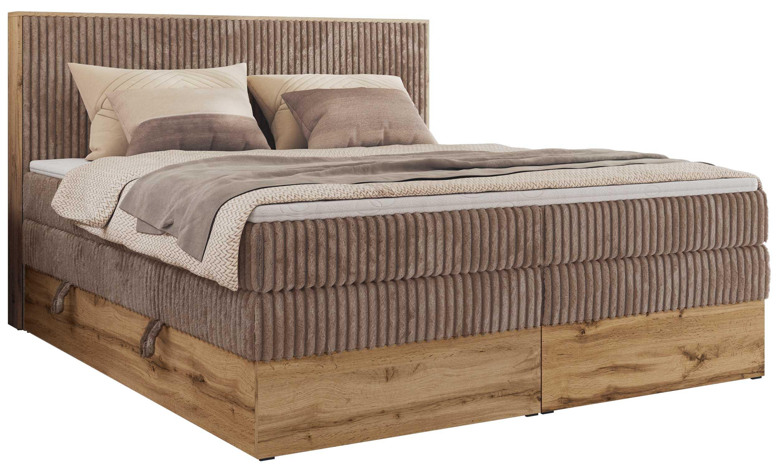 BOXBETT WOOD CLASSIC KING 160/200 - Braun Cord - H4 - Braun, Textil (160/200cm) - MKS