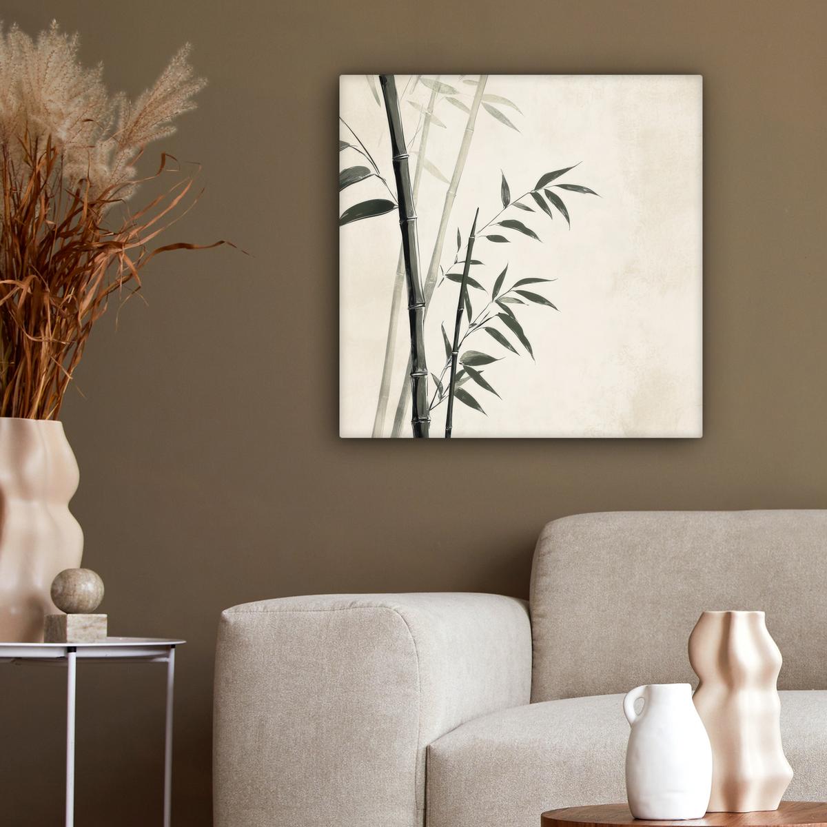 LEINWANDBILD Japandi - Bambus - Beige Wandbild Wohnzimmer 50x50 cm - Eukalyptusholzfarben, Textil (50/50cm) - MuchoWow