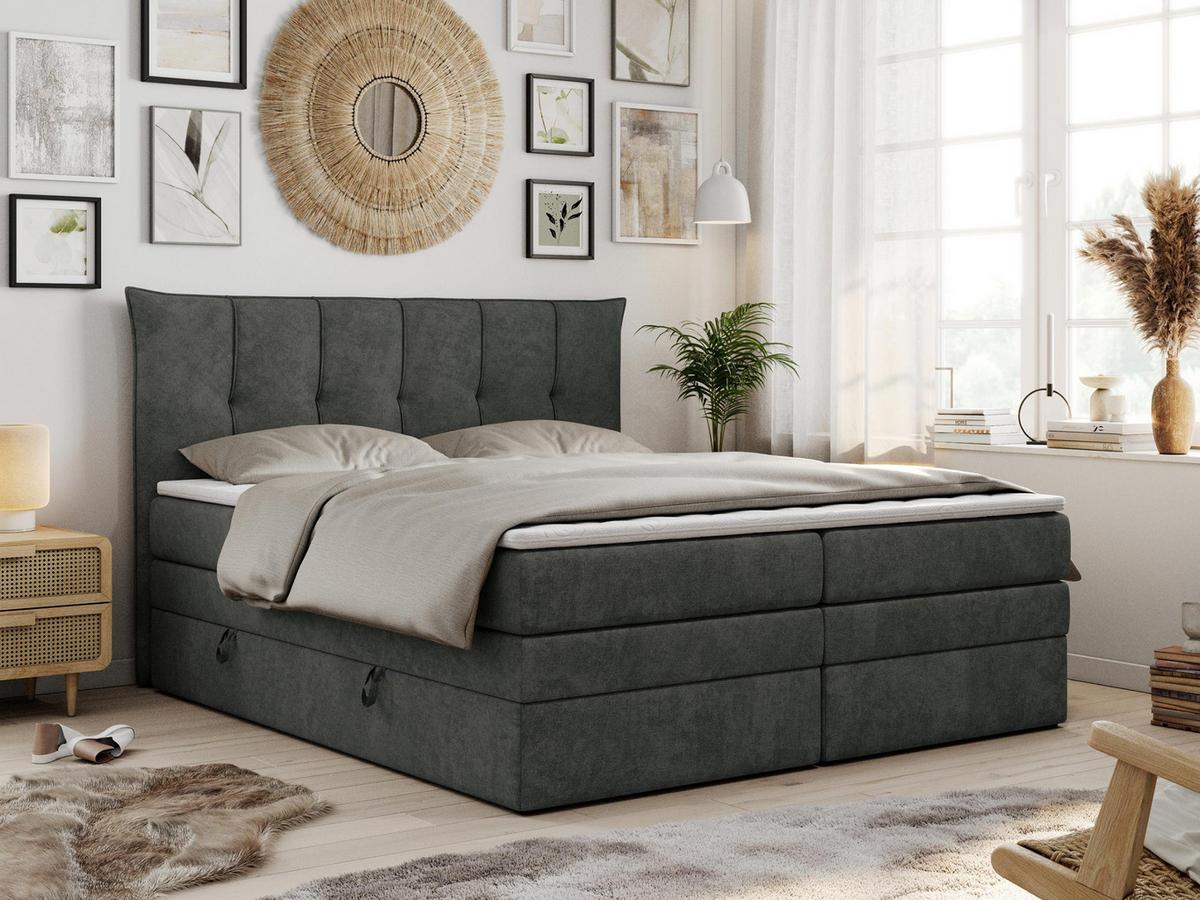 BOXSPRINGBETT PREMIUM 10 KING 200/200 Dunkelgrau Struktur - H3 - Dunkelgrau, Holz/Textil (200/200cm) - MKS
