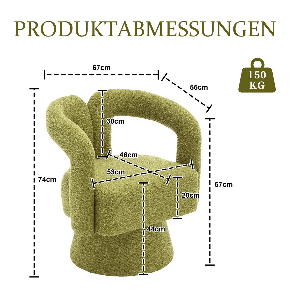 DREHSESSEL 360° Boucle Akzentstuhl Polstersessel für Wohnzimmer & Büro - Olivgrün, Textil (67/74/55cm) - Urban Meuble