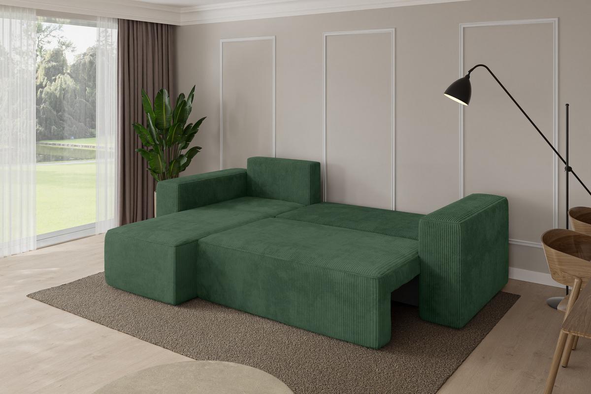 ECKSOFA mit Schlaffunktion Ottomane Links SENO-L 249x139x85 Grün Cord - Dunkelgrün/Schwarz, Holzwerkstoff/Kunststoff (249/139cm) - ALTDECOR