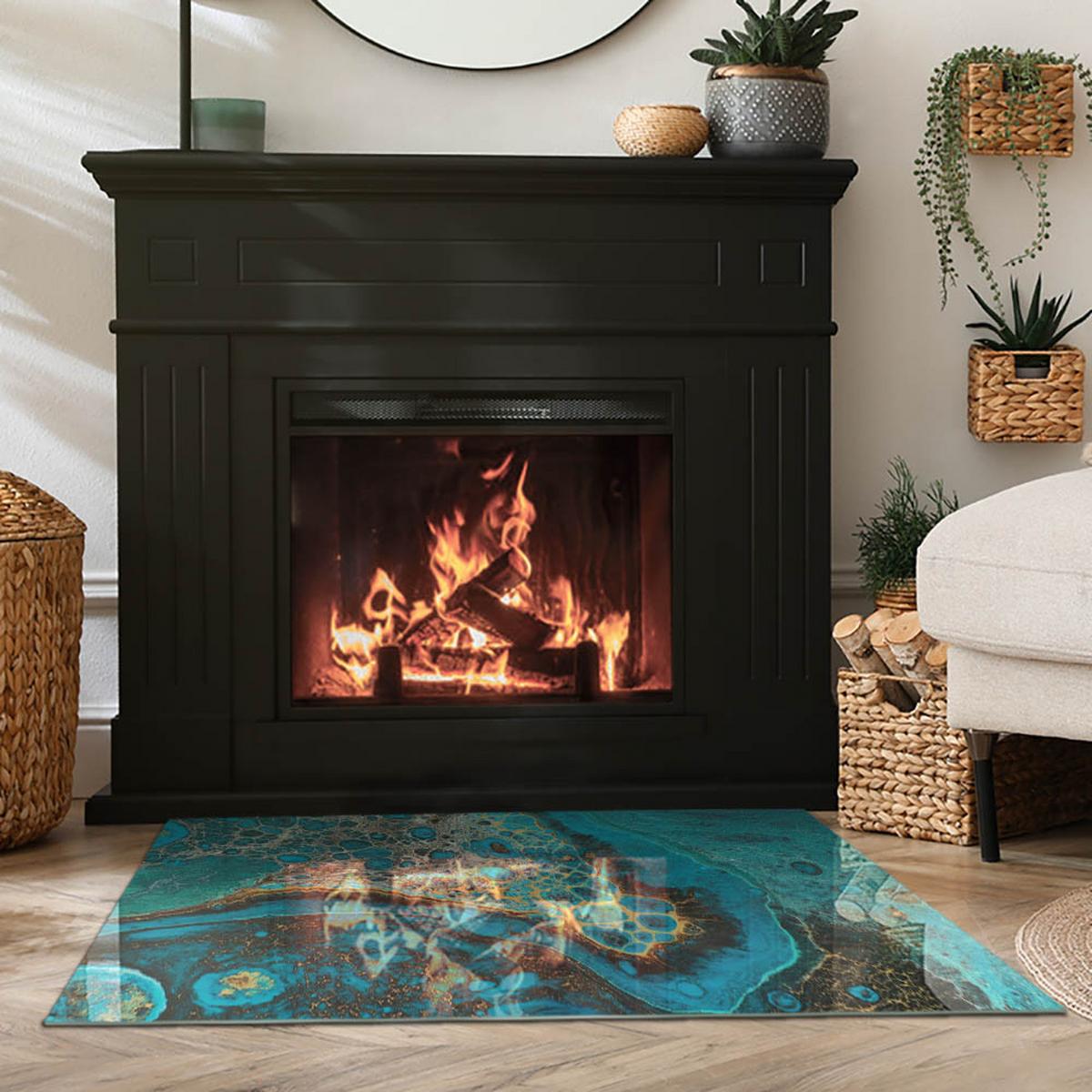 GLASPLATTE für Kamin 100x70 cm - Türkis, Glas (100/70/0.4cm) - TULUP