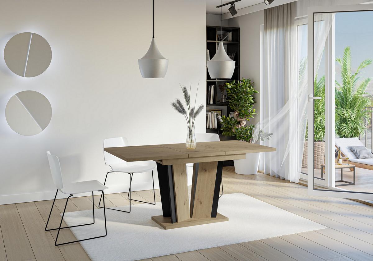 ESSTISCH SAMAR Ausziehbar 120 - 160 / 80 x 76 cm - Schwarz/Eiche Artisan, Holz (120/80/76cm) - MASSENO
