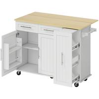 KÜCHENINSEL MDF Weiß - Silberfarben/Weiß, Holzwerkstoff/Metall (65/91/129cm) - HOMCOM