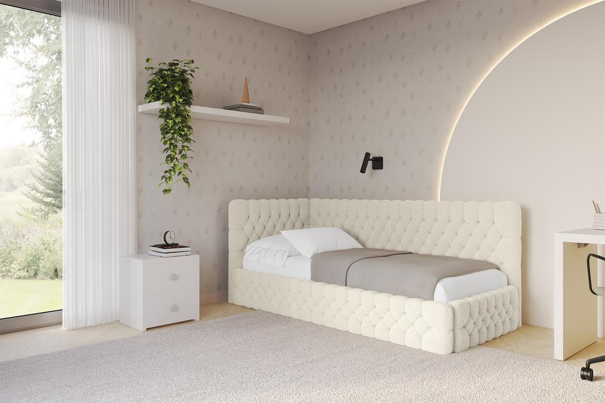 EINZELLBETT Jugendbett mit Bettkasten, Rechts - MULY 100x200 Beige - Perlmutt, Holzwerkstoff/Textil (100/200cm) - ALTDECOR