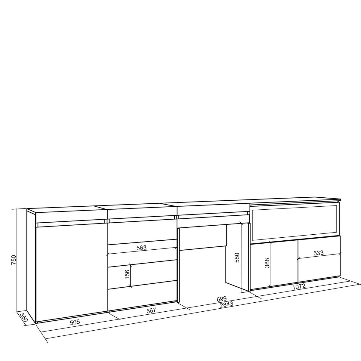 SIDEBOARD mit Konsolentisch Elektrokamin XXL, eiche, 284/35/75cm - Eichefarben, Holzwerkstoff (284/75/35cm) - Skraut Home