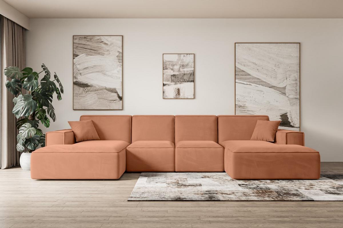 WOHNLANDSCHAFT SIERRA-U - 349x169x80 cm Koralle Velours - Koralle/Schwarz, Holzwerkstoff/Kunststoff (349/80/169cm) - ALTDECOR