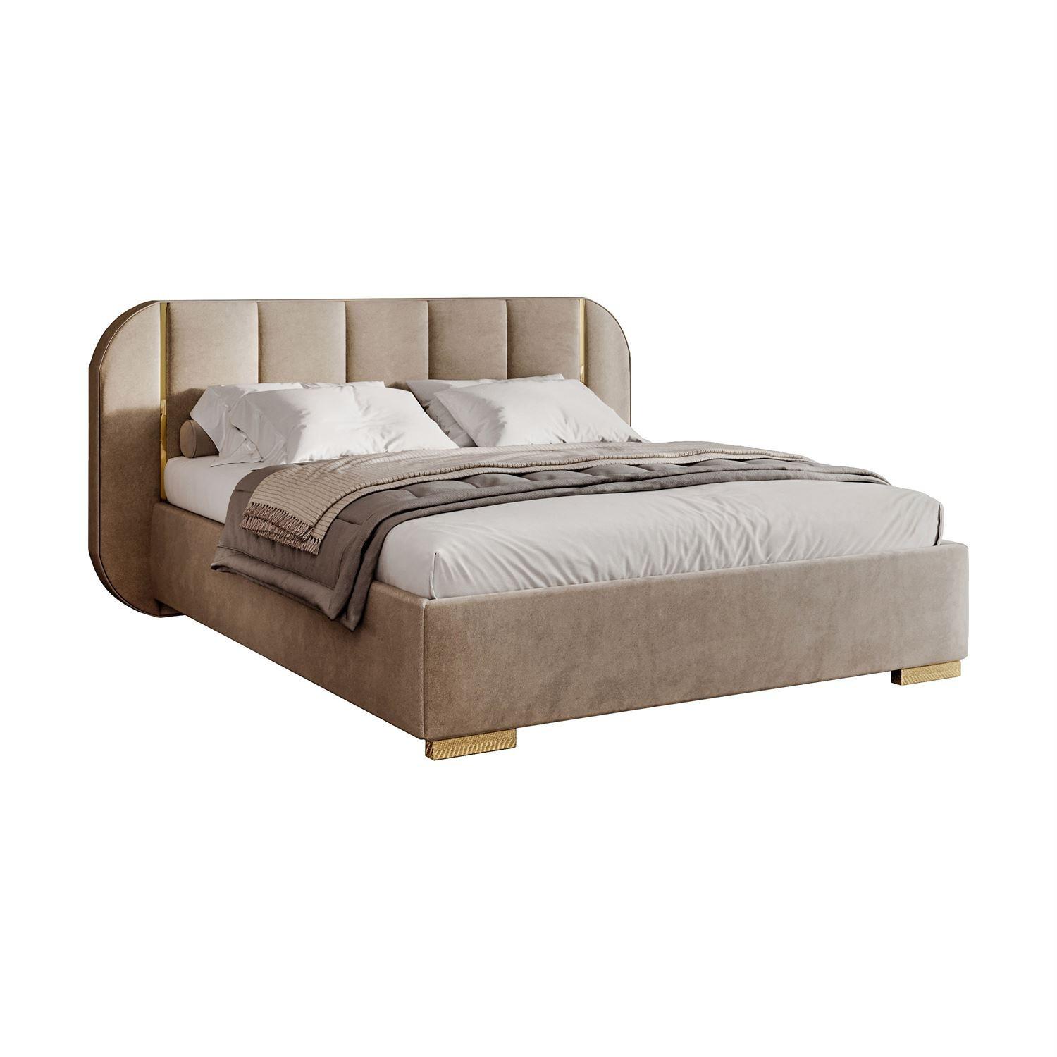BETT AMARA GOLD 180x200 gepolstert mit Stauraum und Lattenrost, Royal Velvet 170 - Beige, Textil (180/200cm) - Lookway