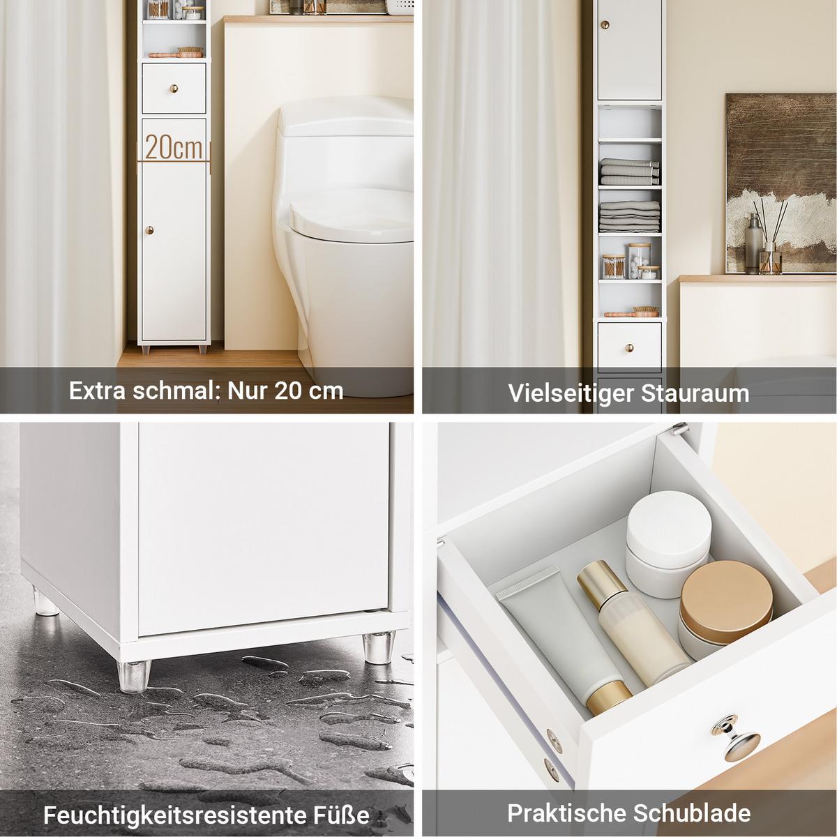 HOCHSCHRANK schmal Badschrank Weiß 20x180x20cm - Weiß, Holzwerkstoff (20/180/20cm) - SoBuy