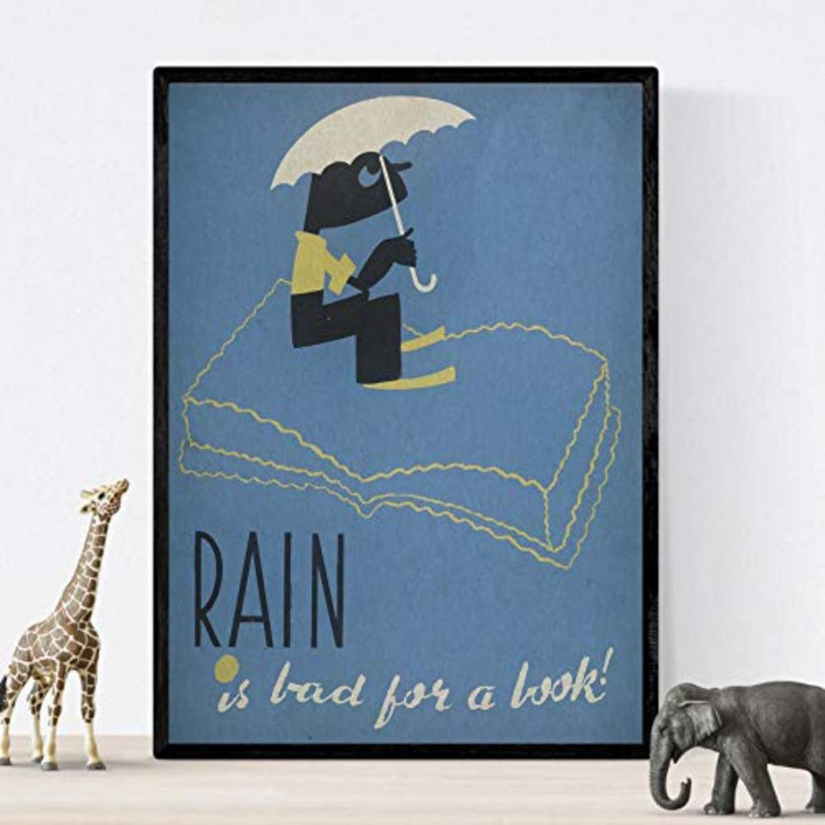 POSTER Set mit 4 JahrgangBibliothek und Bücher A4 Schwarzer Rahmen - Schwarz, Papier (29.7/3cm) - Nacnic