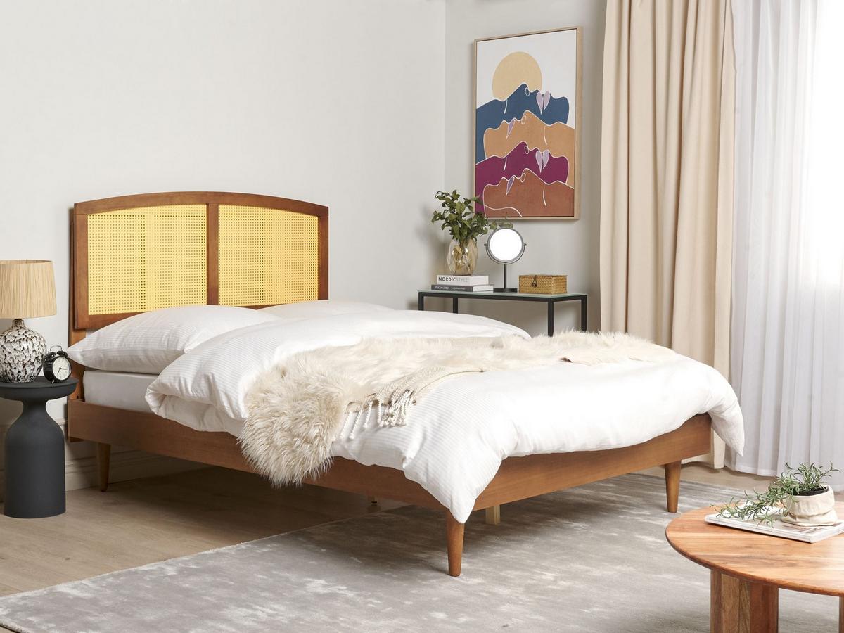 BETT mit Lattenrost 140/200 cm Gummibaumholz Braun Varzy - Braun, Holz (140/200cm) - Beliani