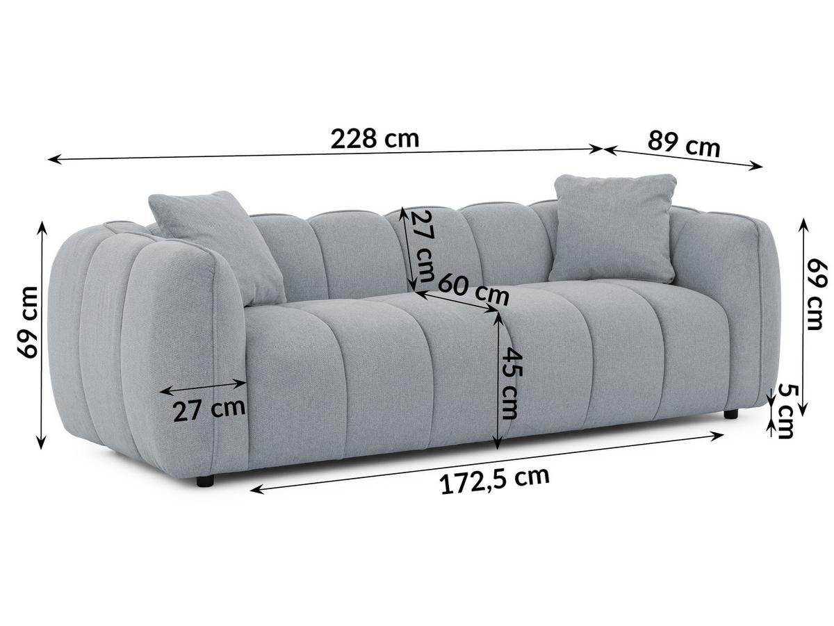 3-SITZER SOFA Nubira in tief gesteppter Bubble-Optik aus weichem Grau Strukturstoff im modernen Design - Schwarz/Grau, Holz/Kunststoff (228/69/89cm) - S-Style Möbel