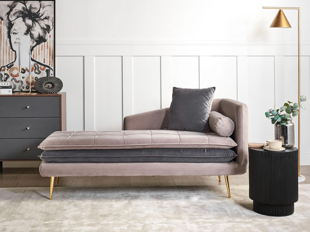 CHAISELONGUE-RECHTSSEITIGE Samtstoff Taupe Gonesse - Taupe/Beige, Textil (160/72/79cm) - Beliani
