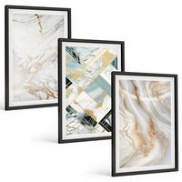BILDER SET 3er Set - 40x60 cm Schwarzer Rahmen - Elegante Marmormuster - Schwarz, Kunststoff (40/60cm) - TULUP