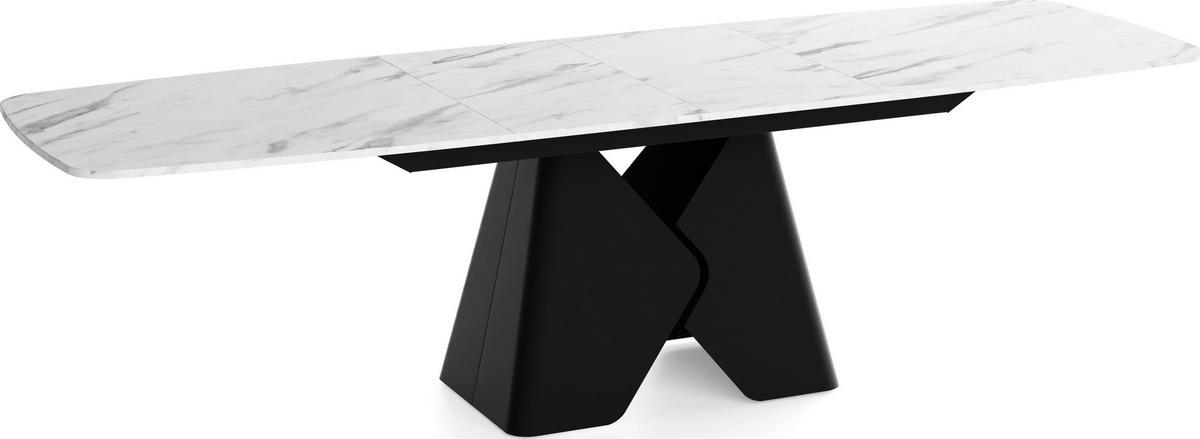 ESSTISCH Vanta rechteckig ausziehbar verlängerbar mit Schwarzem Metallgestell, Marmor Weiß 200-290/90/76 cm - Ecru/Schwarz, Holzwerkstoff/Metall (90/290/76cm) - WFL GROUP