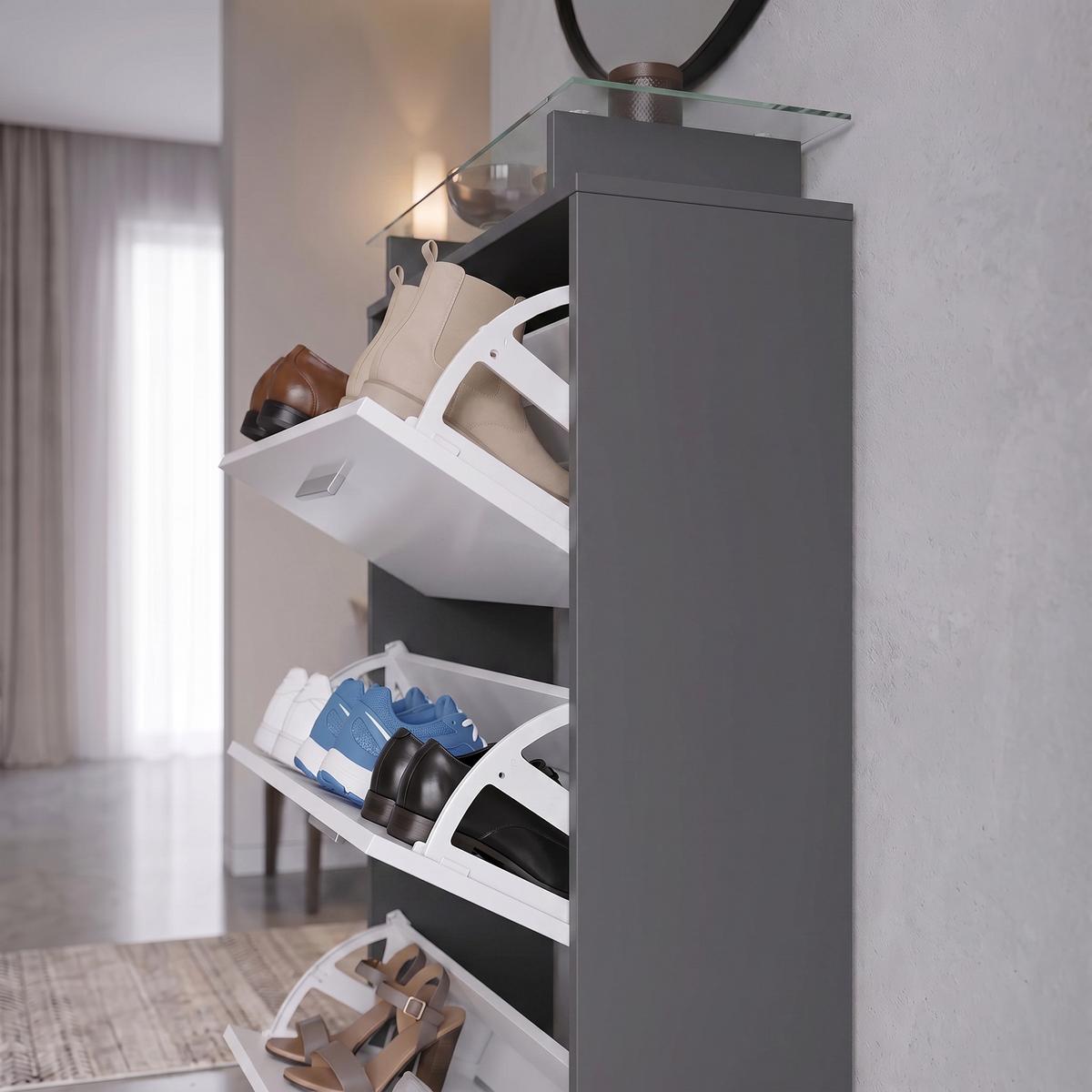 SCHUHSCHRANK Lavia Front in Weiß matt - Weiß, Holzwerkstoff (89/128/23cm) - Vladon