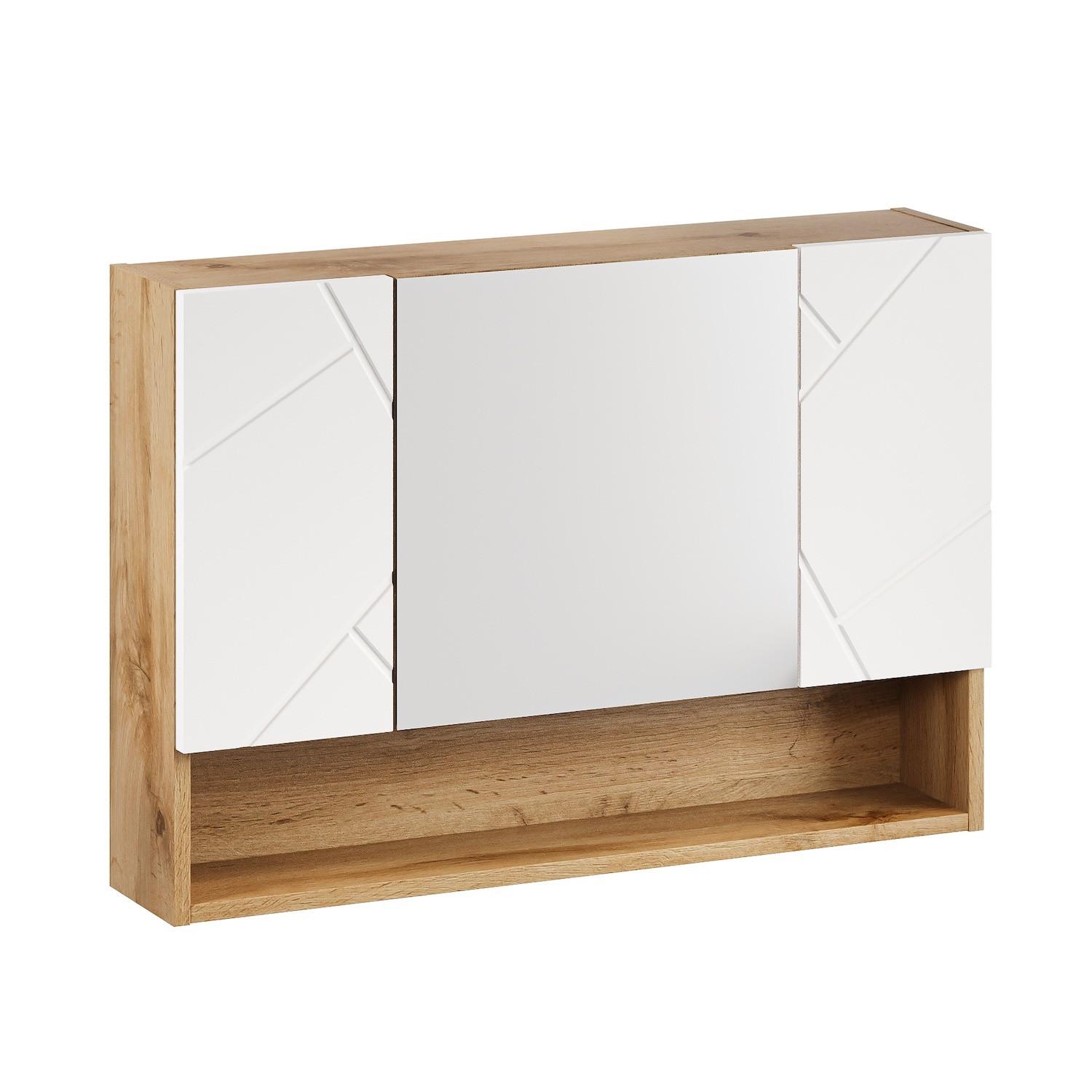 SPIEGELSCHRANK Manello 3 Türen Eiche mit Matt Weiß - 80 x 17 x 60 cm - Eichefarben/Weiß, Holz (80/60/17cm) - Badplaats