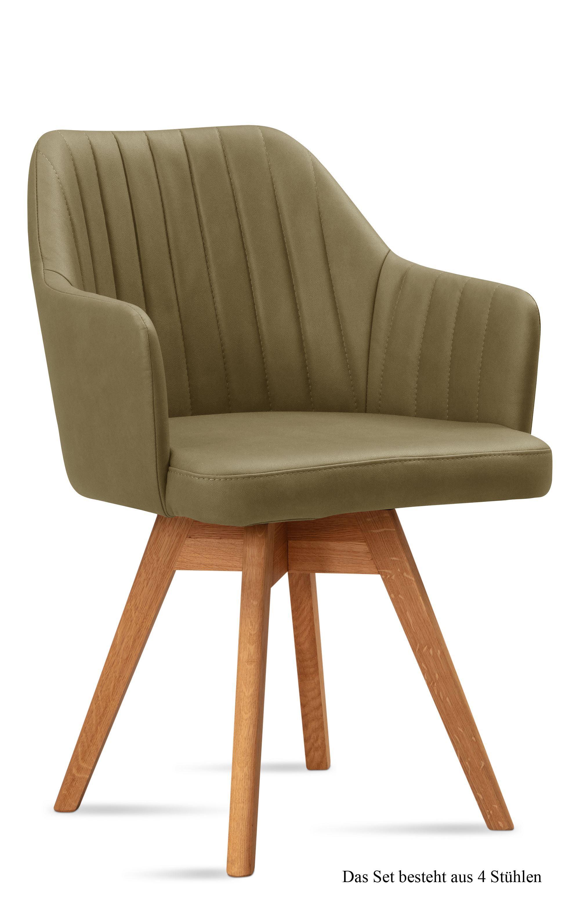 ARMLEHNSTUHL drehbar (4er-Set) Dotty 58x81x60 Eiche geölt/Olivgrün - Eichefarben/Olivgrün, Kunststoff (60/81/58cm) - 58aufmkessel