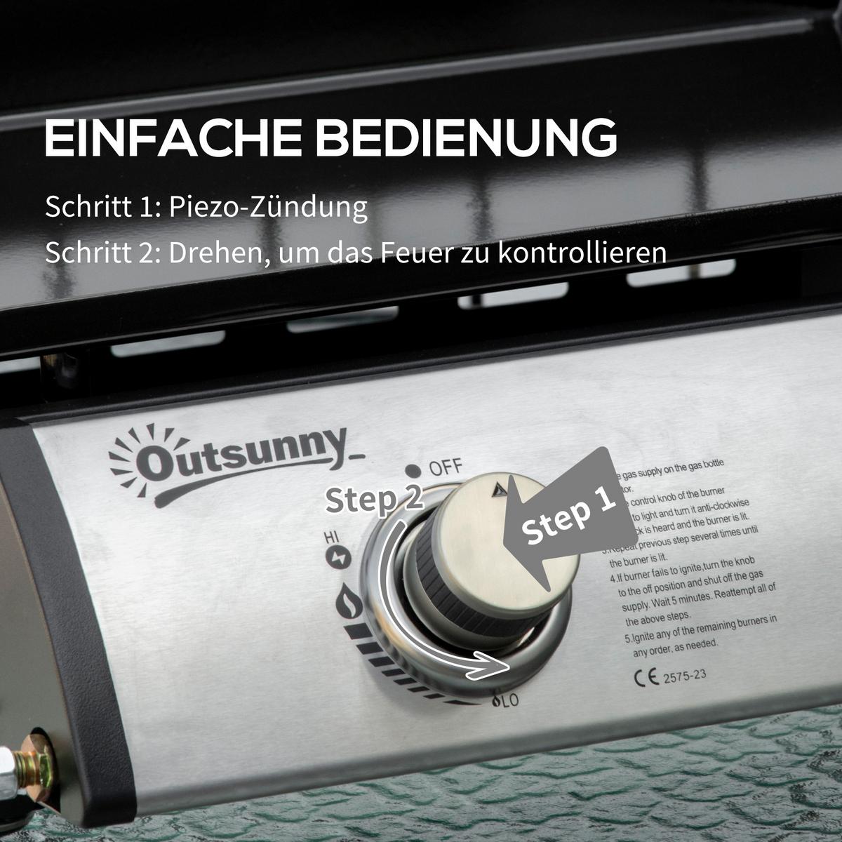 GASGRILL BBQ mit 2 Brennern, Edelstahl+Metall, Silber, 48,5 x 46 x 21 cm - Silberfarben, Metall (48/21/48.5cm) - Outsunny