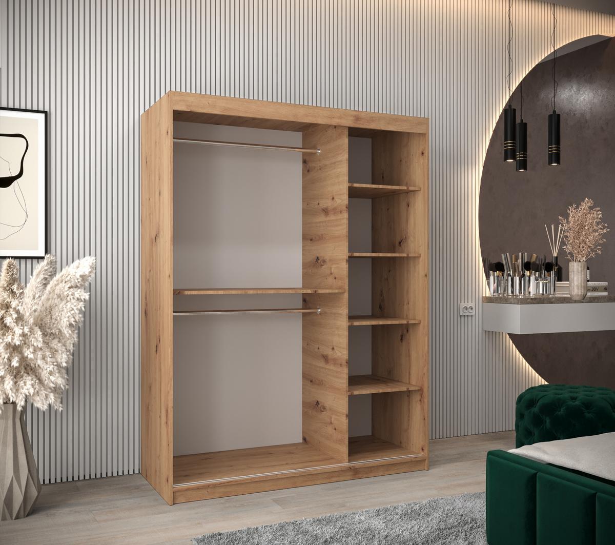 SCHWEBETÜRENSCHRANK 200/150/62 2-türig - Silberfarben/Eiche Artisan, Holz/Kunststoff (150/200/62cm) - MÖBEL KRYSPOL