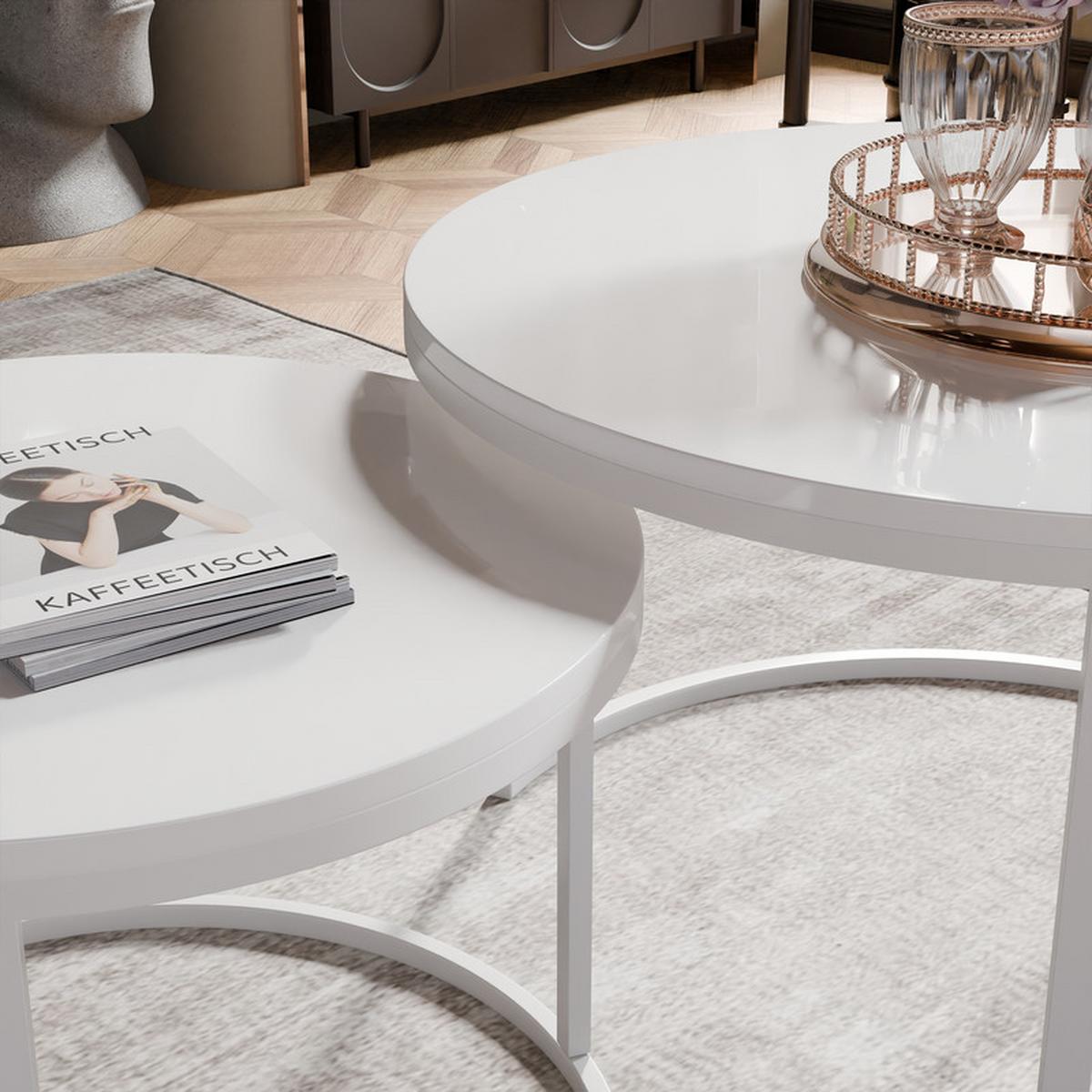 COUCHTISCH-SET LAVO 70/50 cm Runden, Weiß Hochglanz - Weiß Hochglanz, Metall (70/70/48cm) - Idohome