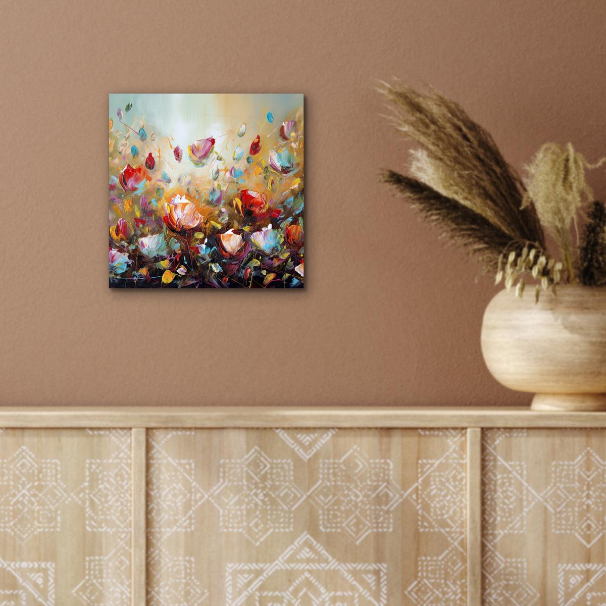 METALLBILD Blumen - Kunst - Natur - Ölgemälde 20x20 cm - Multicolor, Metall (20/20cm) - MuchoWow