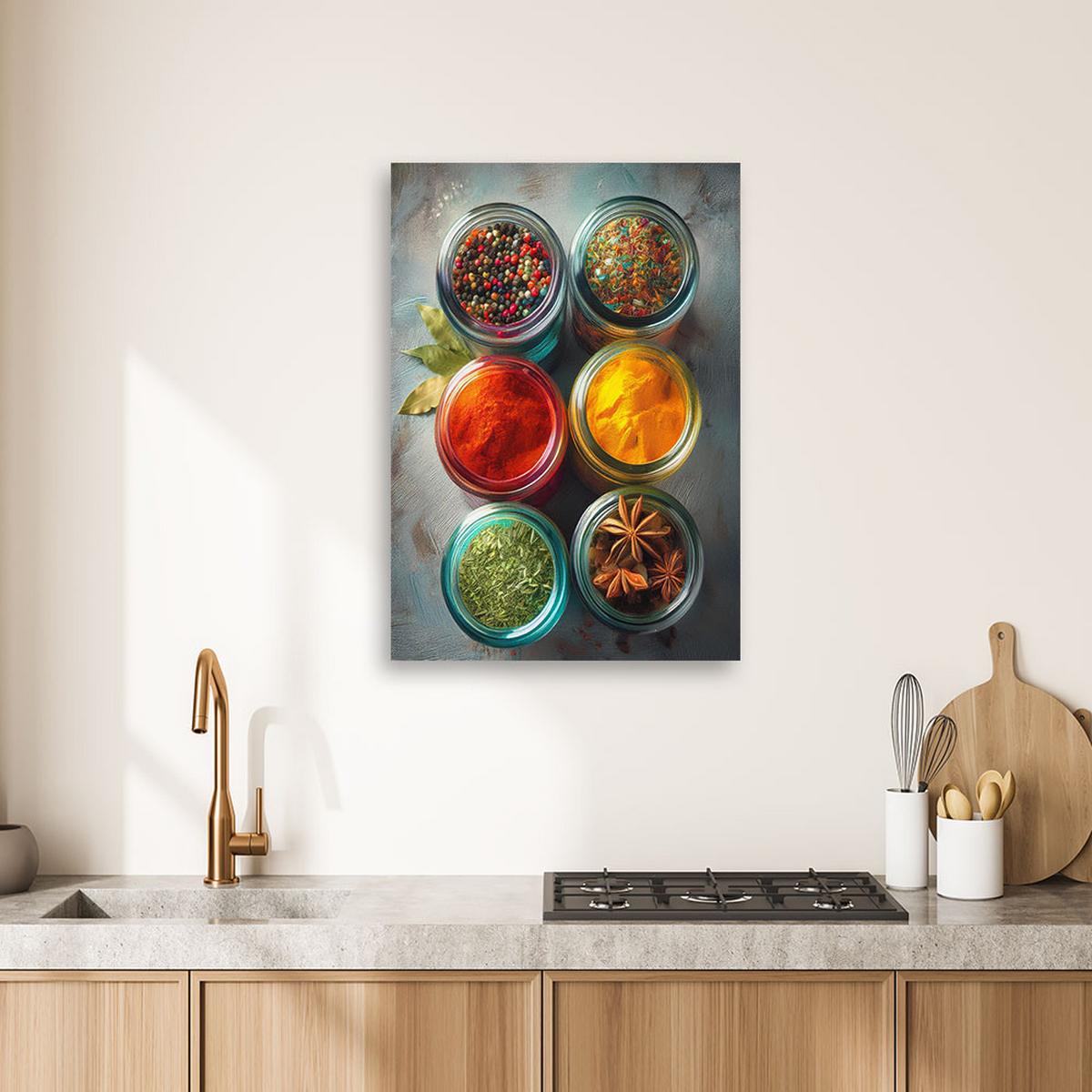 LEINWANDBILD Aromatische Gewürze und Kräuter 40x60cm - Multicolor, Textil (40/60cm) - Feeby