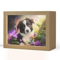 NACHTTISCHLAMPE Welpe - Sonne - Blumen - Natur - Border Collie - Hund 20x15 cm - Violett, Holzwerkstoff (8/20/15cm) - OnlyWow