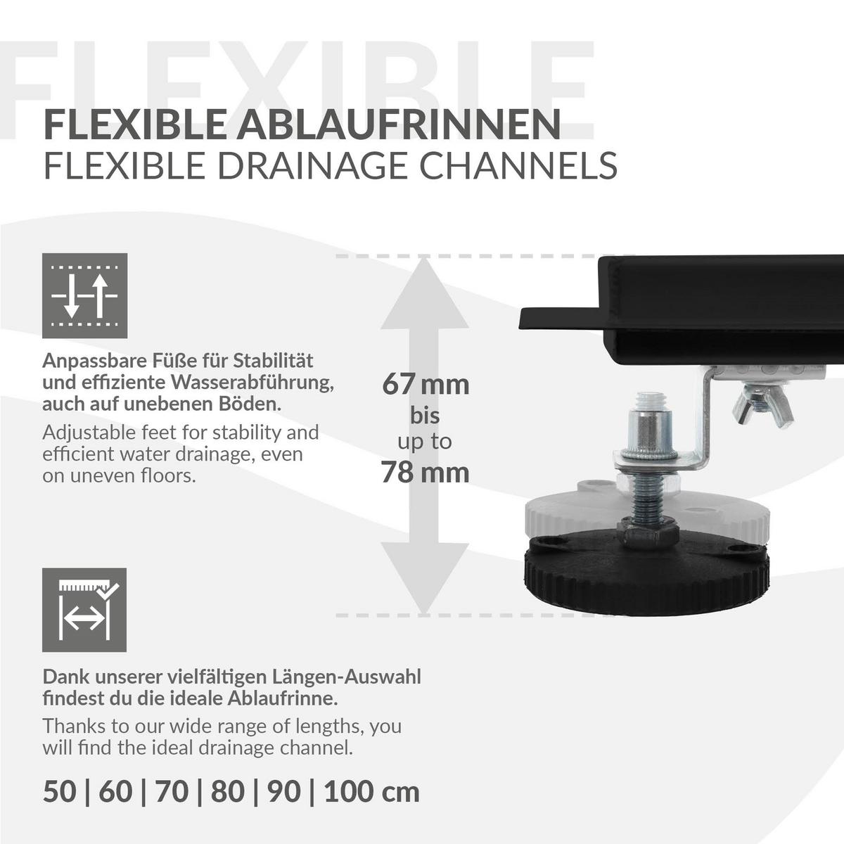 DUSCHRINNE 50cm - Schwarz, Metall (13.9/7.8/54cm) - LuxeBath