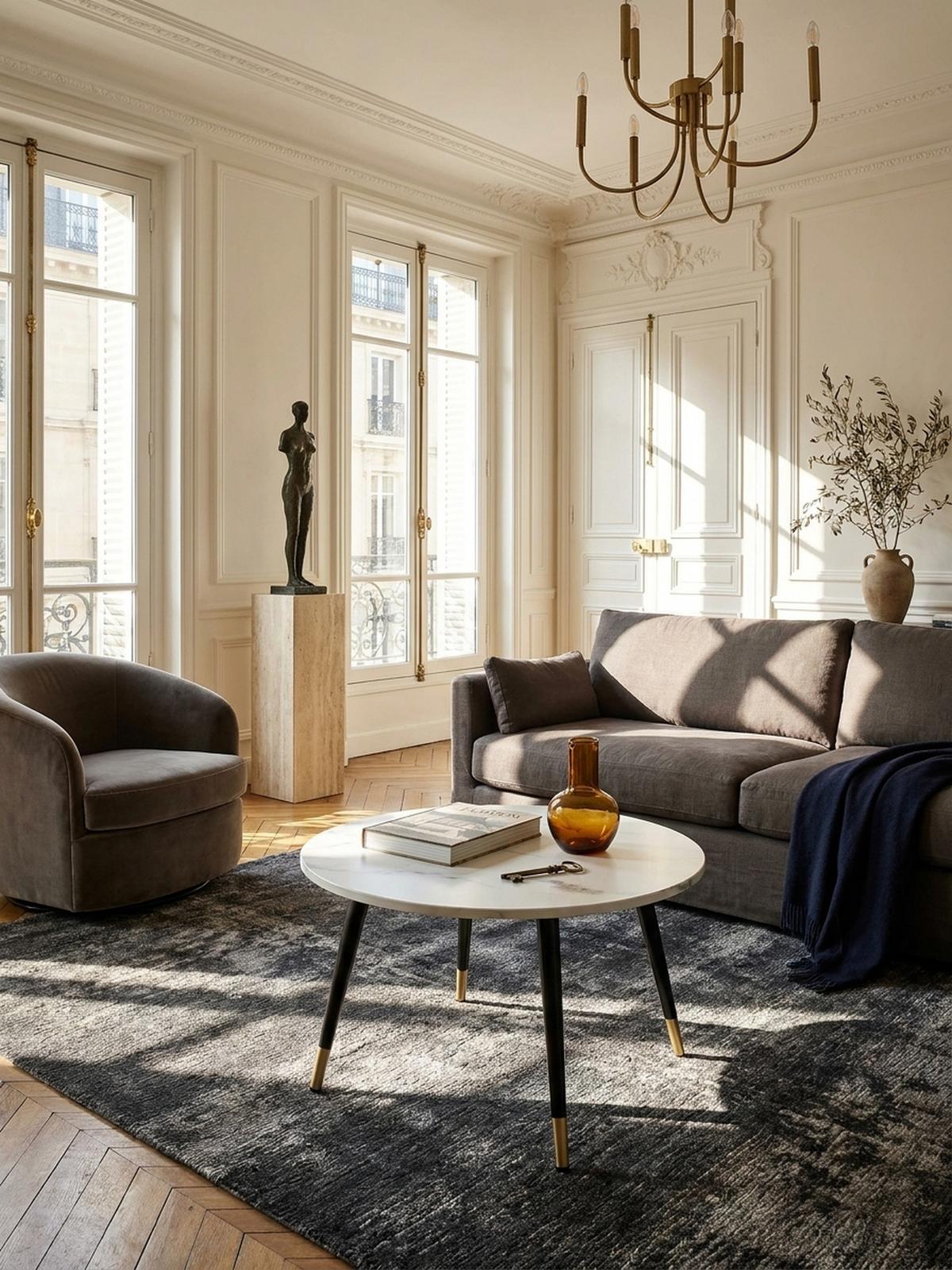 COUCHTISCH mit Marmor Optik, Modernes Design, Metall-Gestell, Runde Form, Weiß 60x60x41 cm - Goldfarben/Weiß, Holzwerkstoff/Metall (60/60/41cm) - KADIMA DESIGN